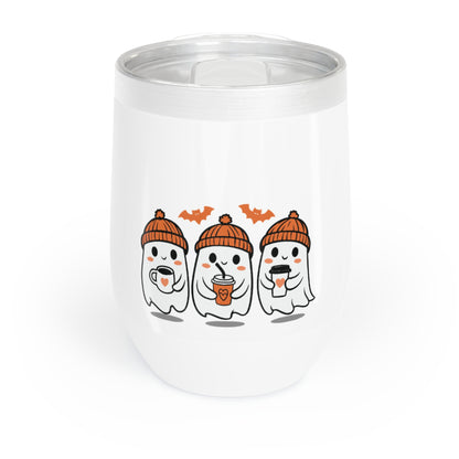 Ghostly Chill Wine Tumbler with Cute Halloween Design