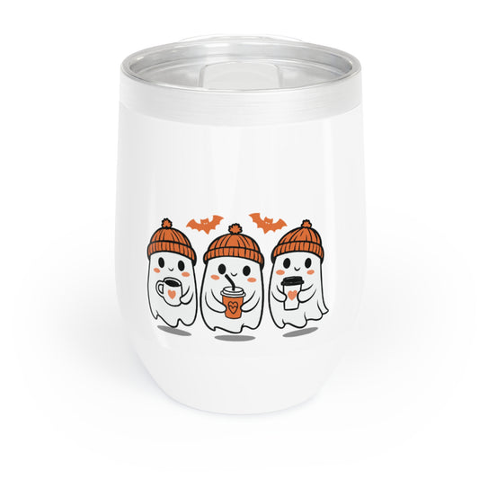 Ghostly Chill Wine Tumbler with Cute Halloween Design